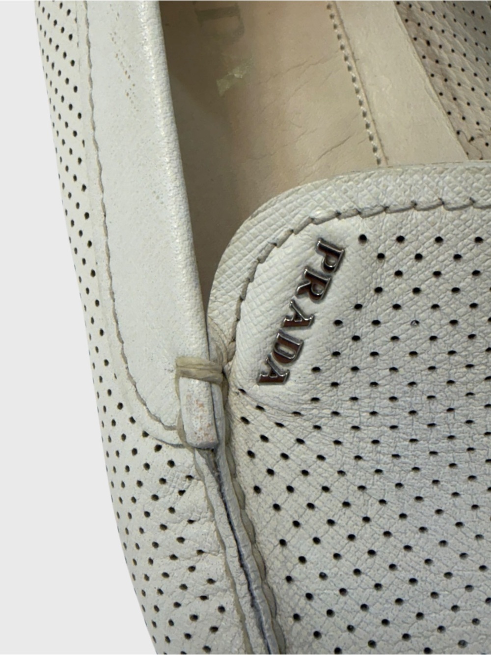 PRADA White Perforated Leather Driving Moccasins Prada Size 7 US Men’s Size 8 - Picture 3 of 13